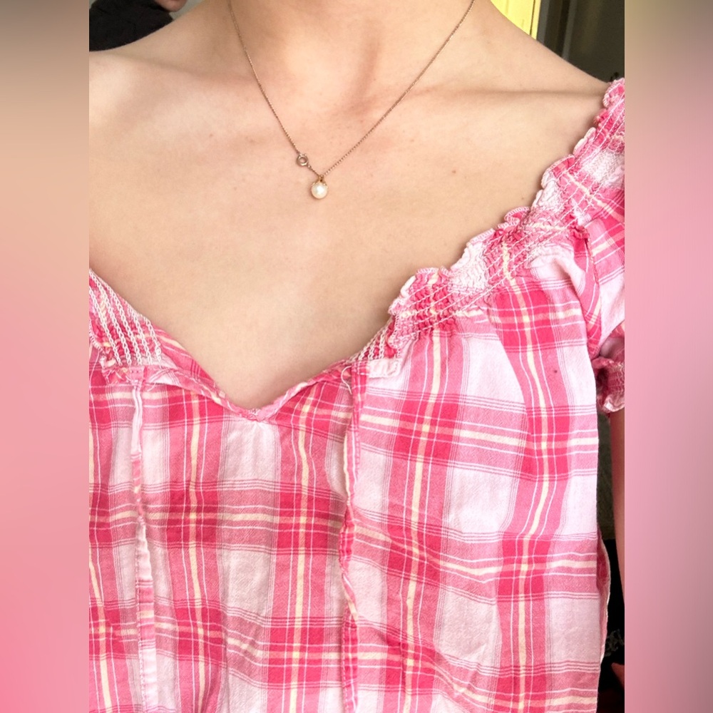 Pink plaid off the shoulder top